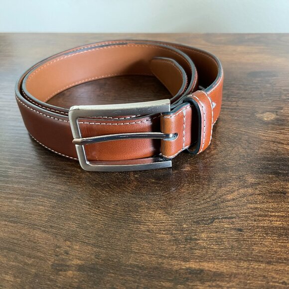Men's English Laundry Brown Leather Belt with Silver Buckle Size 34 (Medium) - Picture 1 of 8